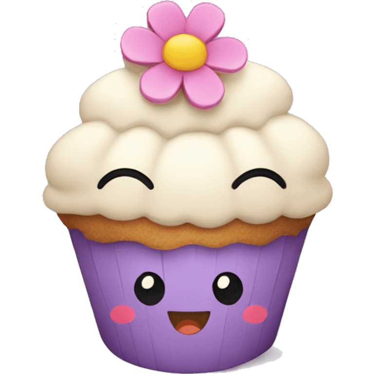 Happy cupcake with flowers on top  emoji