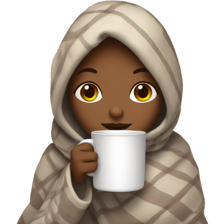 A girl drinking hot chocolate with blanket emoji