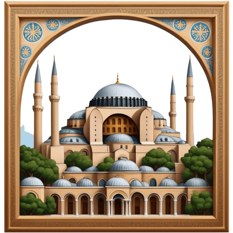 Cinematic Realistic Hagia Sophia Landmark Emoji, depicted with the majestic historic architecture rendered with intricate detail and dramatic, timeless lighting. emoji