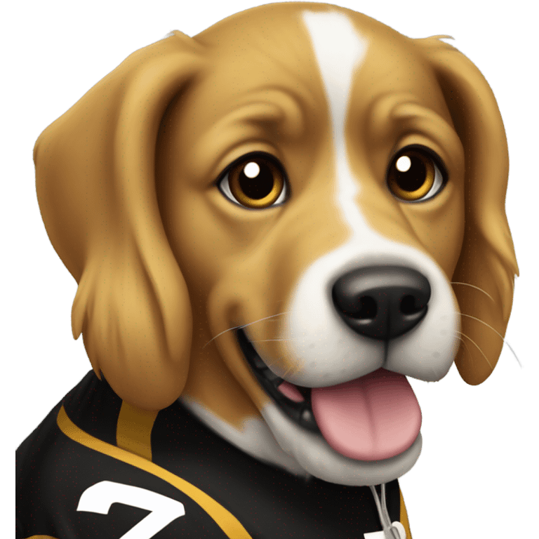 dog wearing a black and gold steelers jersey emoji