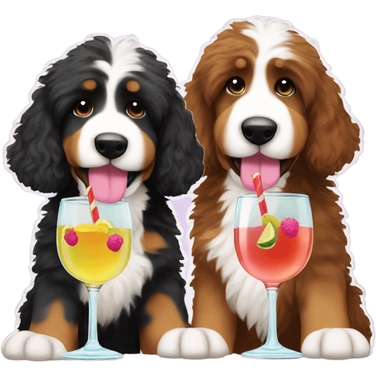 2 Bernedoodles drinking cocktails emoji