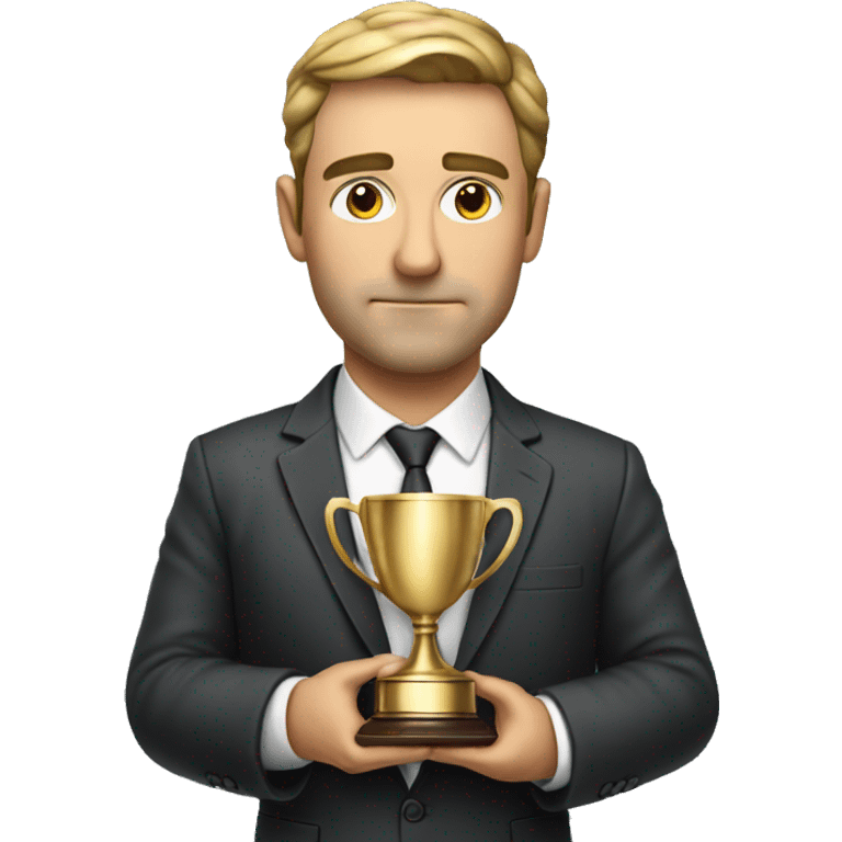 Photorealistic serious businessman with trophy in his hand emoji