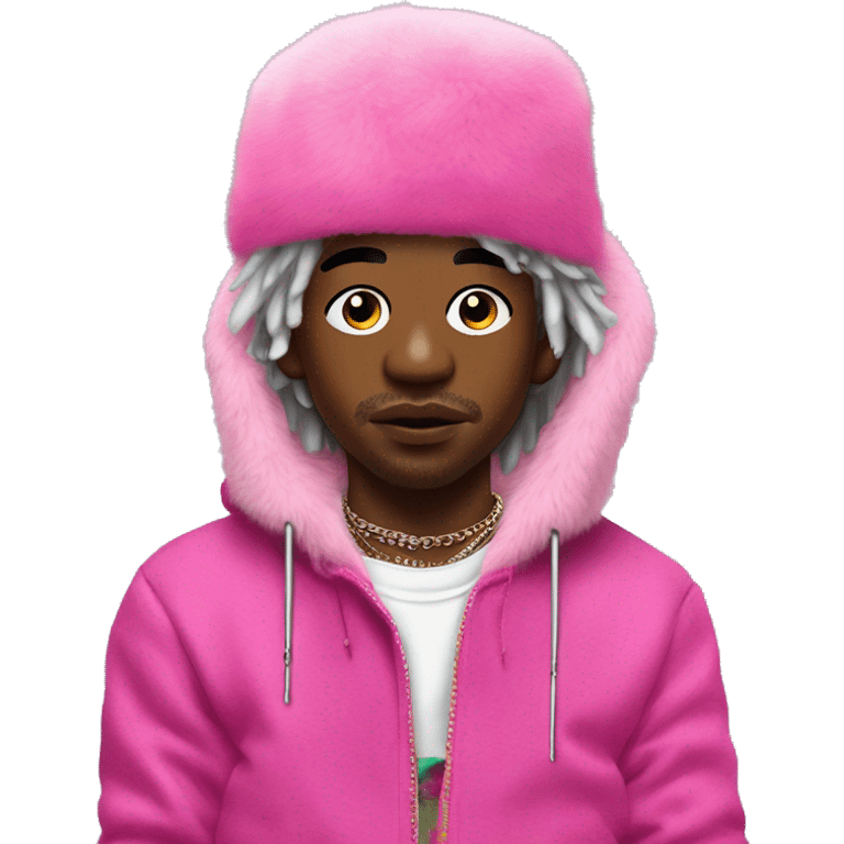 lil uzi vert face piercings with pink fur hat emoji