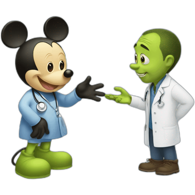 Mickey Mouse giving shrek a medical exam emoji