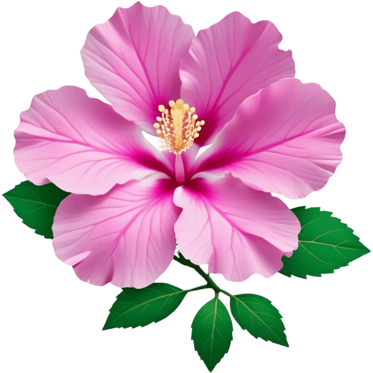 Cinematic Realistic image of a Mugunghwa flower (Rose of Sharon), rendered with delicate petal textures and vibrant pink hues, set against a minimalist background with gentle, diffused lighting that highlights its national significance emoji