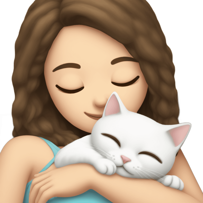 White kitty sleeping on brunette white girl's lap emoji