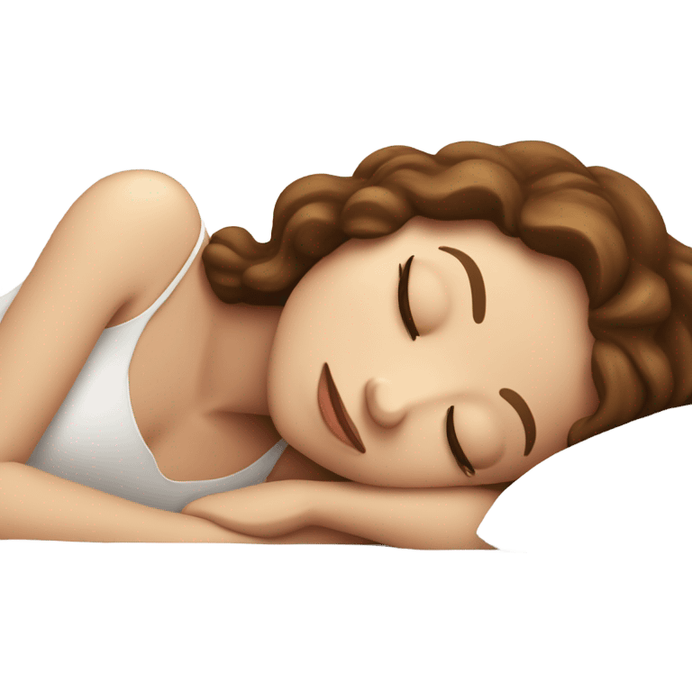 White girl with wavy brown hair sleeping on white pillow emoji