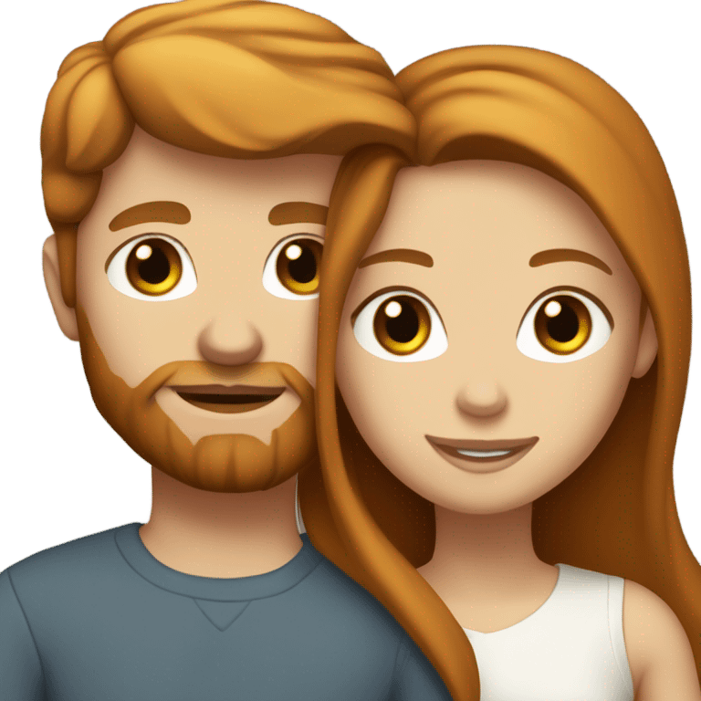 Realistic white girl with long brown hair and brown eyes with white boy with ginger beard and brown eyes hugging  emoji