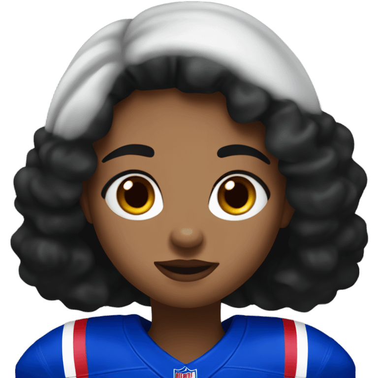 Girl with black hair and freckles wearing buffalo bills jersey emoji