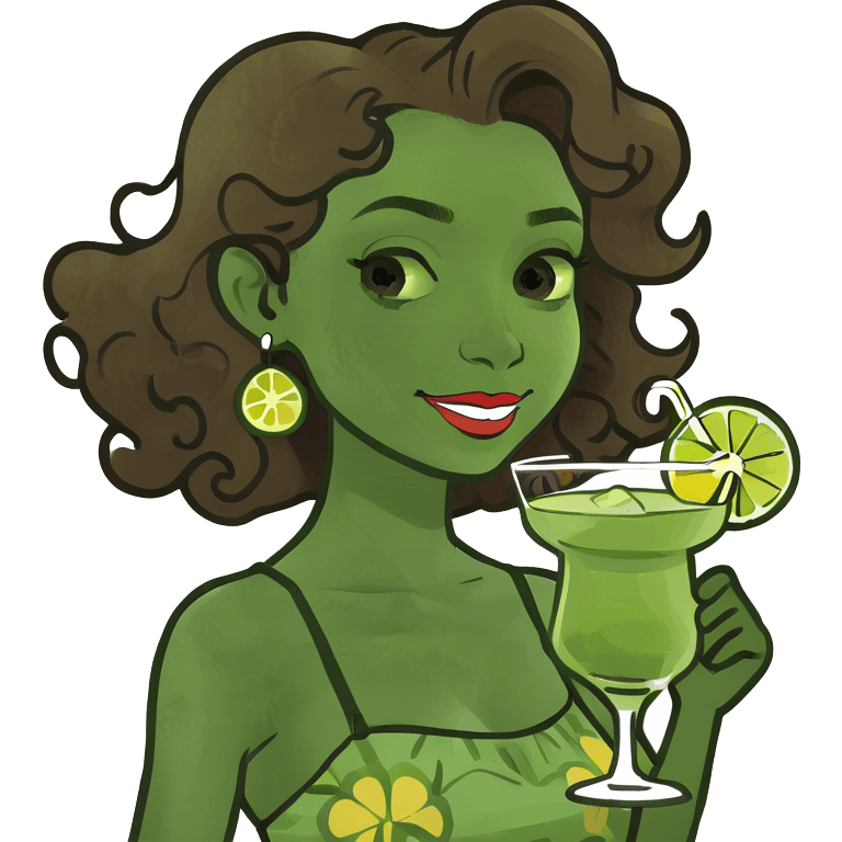 Girl with curly brown hair smelling margaritas emoji