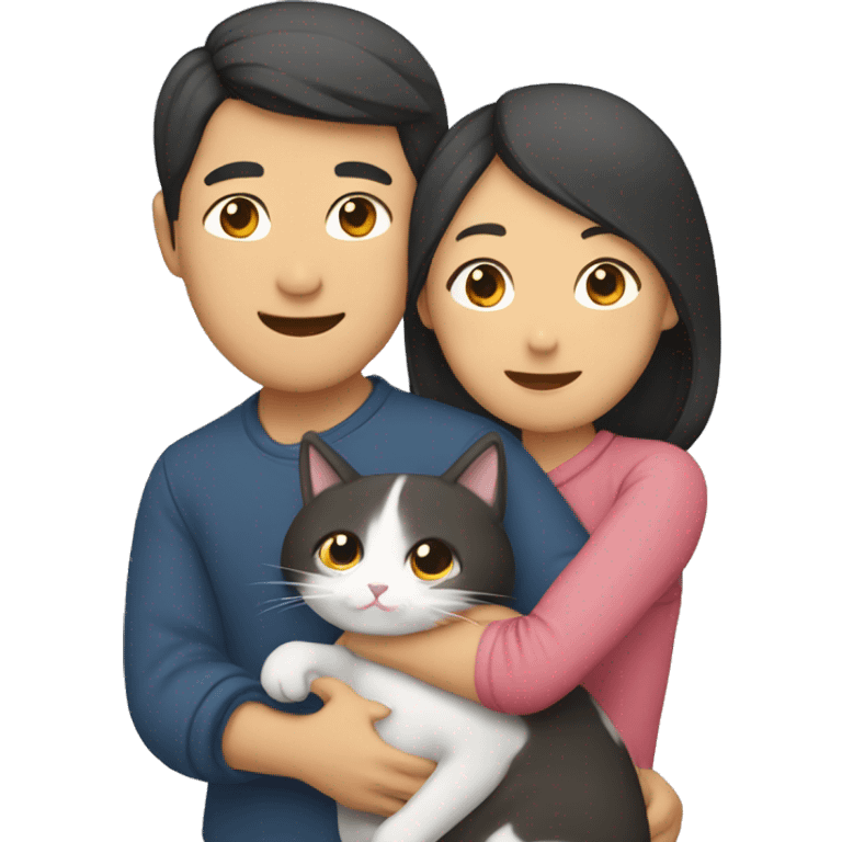 asian couple hugging with a cat emoji