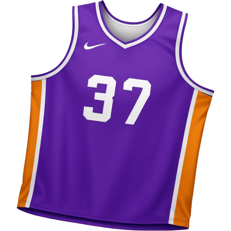 Cinematic Realistic image of a basketball jersey rendered in bold team colors with finely textured fabric and realistic creases, set against an energetic court backdrop with bright, dynamic lighting emoji