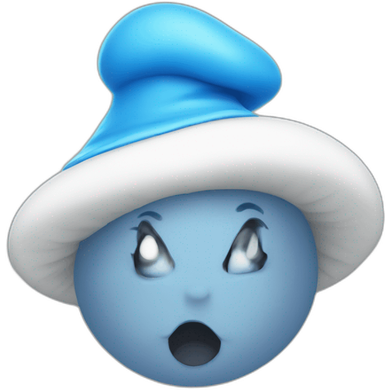 A blue Smurf with cat face and a white mushroom hat emoji