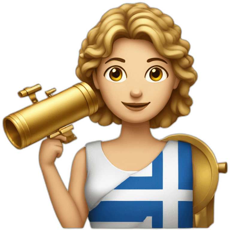 Woman with greek flag and astronomy telescope emoji