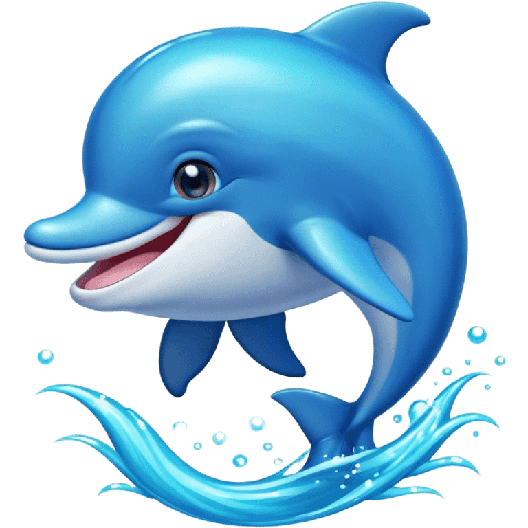 Cinematic Adorably Playful Dolphin Portrait Emoji, Bouncing joyfully through sparkling turquoise waves with a sleek, streamlined body of glossy blue skin, a wide, infectious smile, and bright, twinkling eyes that radiate pure delight, Simplified yet charmingly exuberant features, highly detailed, glowing with a radiant, bubbly aquatic glow, high shine, energetic and heartwarming, stylized with an air of whimsical ocean fun, soft glowing outline, capturing the essence of a super cute dolphin that seems ready to leap out of the screen spreading joy! emoji