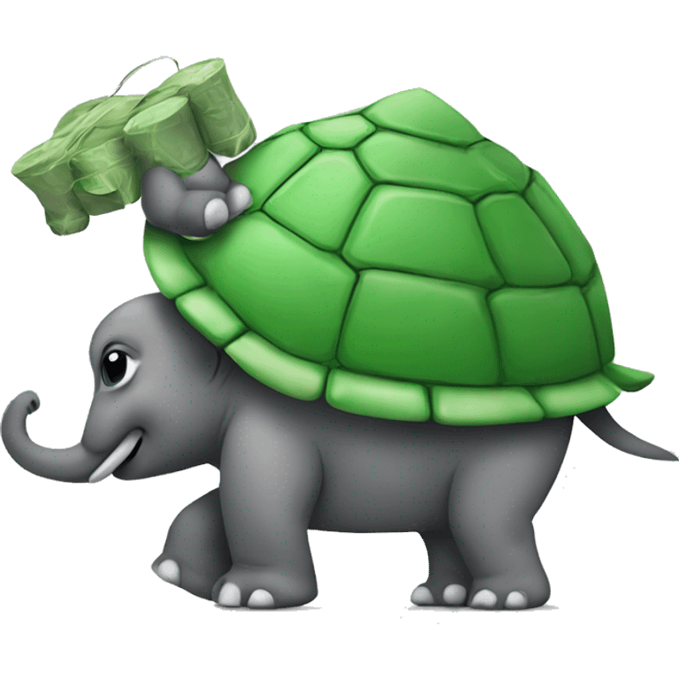 a turtle with four elephant on its back holding the disk world emoji