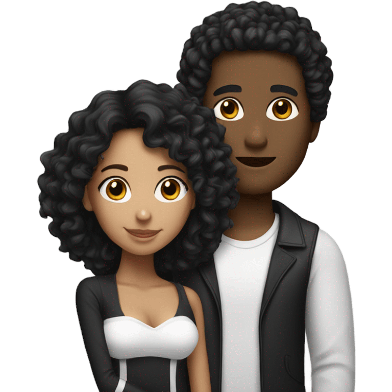 A couple man black and white girl with black curly hair emoji