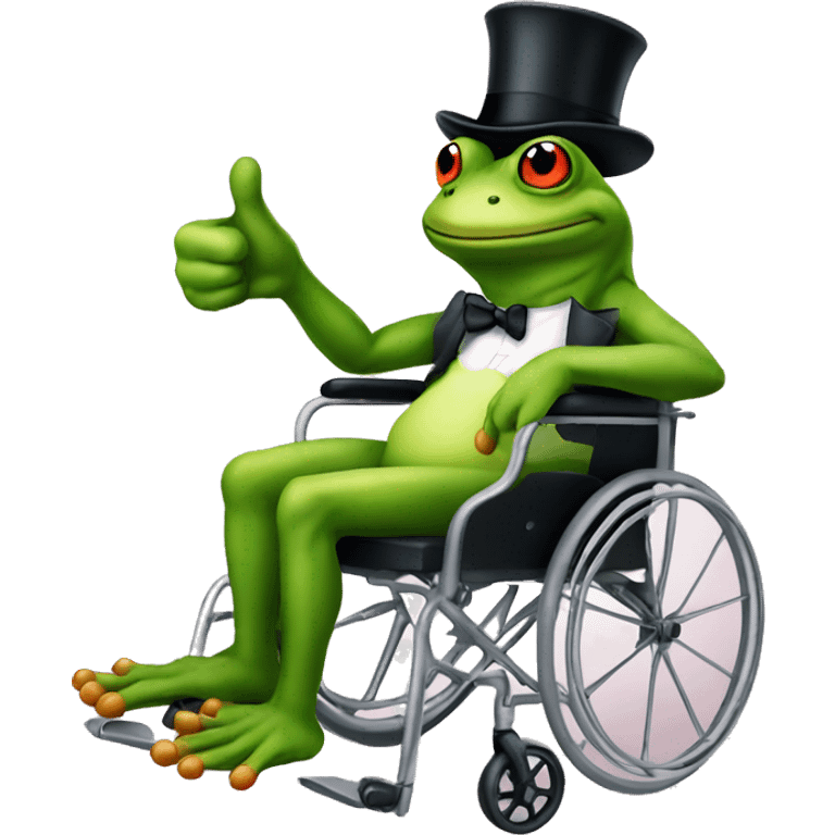 Angry frog with top hat on wheelchair and thumbs up emoji