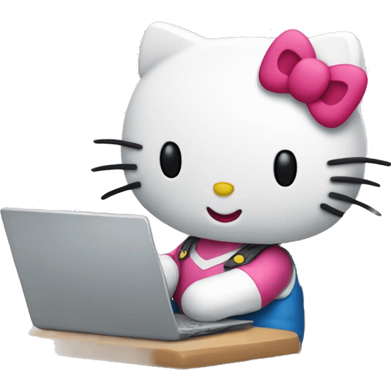 hello kitty sitting using a laptop emoji