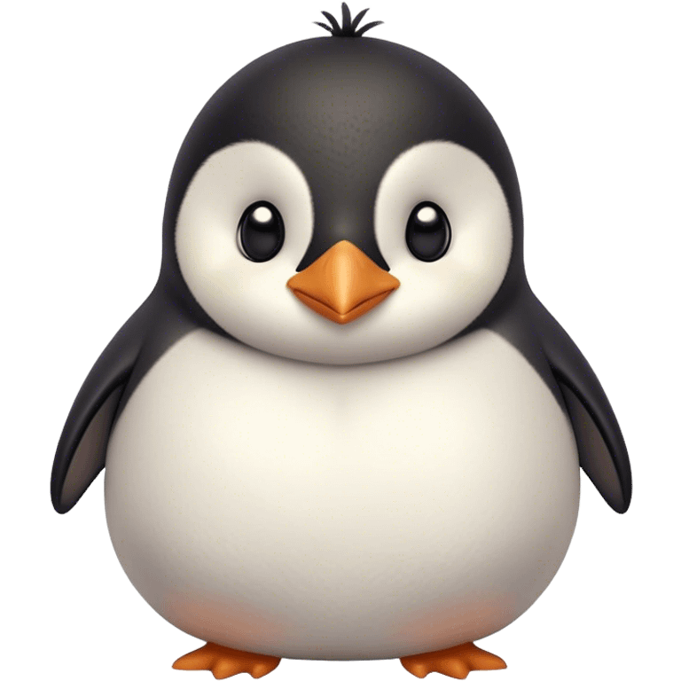 Cinematic chubby penguin, round fluffy body, tiny beak and feet, soft glowing feathers, gentle happy eyes, slightly tilted head, warm and irresistibly cute. emoji