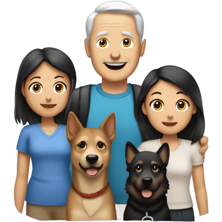 60 year old white man with TWO Asian girls and TWO German Shepard dogs emoji