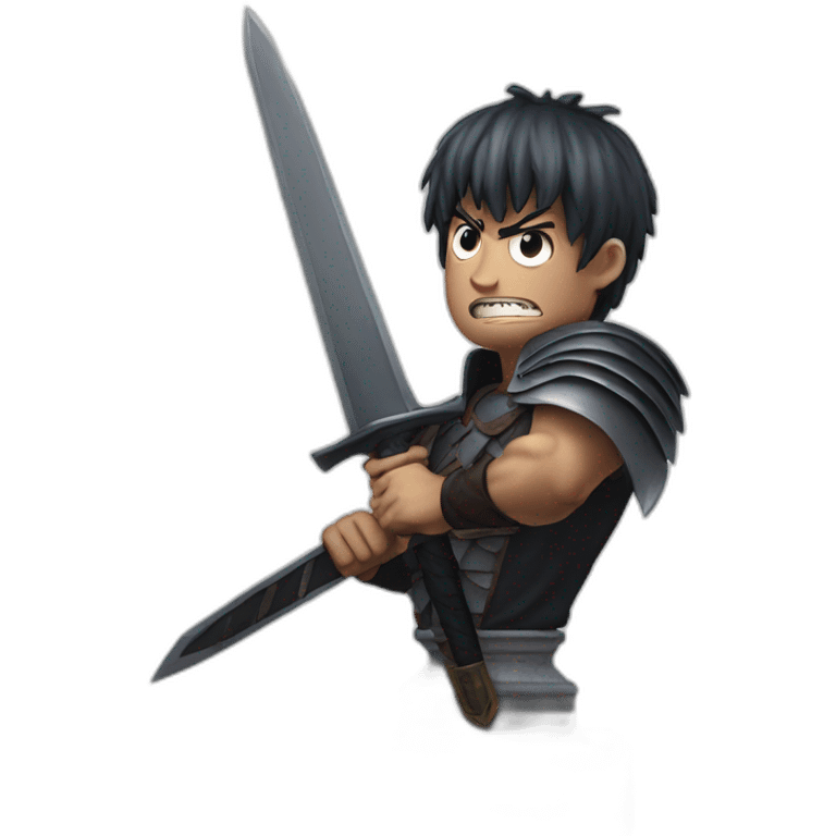 angry berserk guts carrying a huge sword on his shoulder framed on his bust emoji