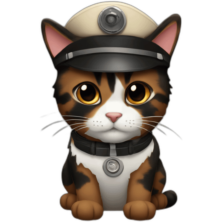 full brown and black calico cat dressed as a pilot emoji