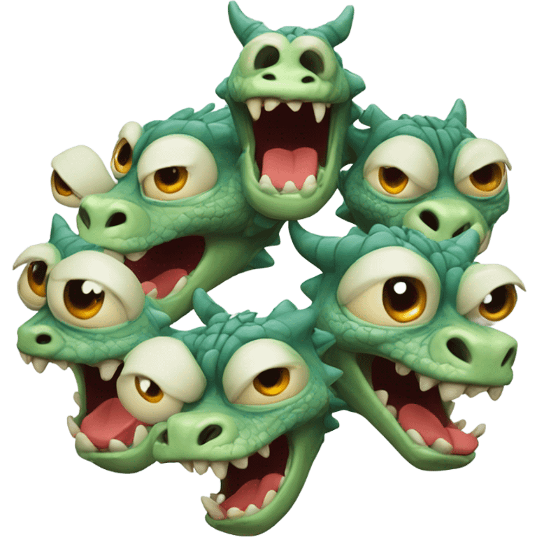 A cartoonish dragon with three heads all being dumb sticking their tongues out and left eyes facing left and right eyes facing right emoji