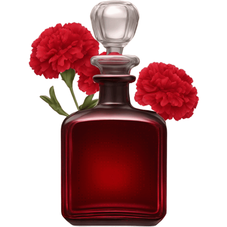 Dark red vintage French style perfume bottle with red carnations emoji