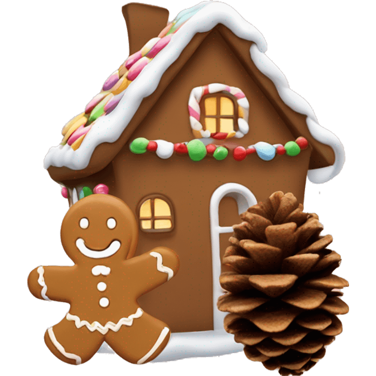 A pine cone and gingerbread house emoji