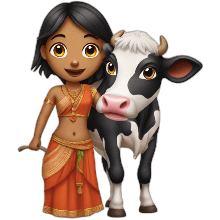 Indian girl with cow emoji