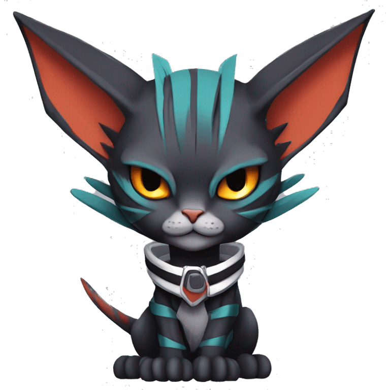 Cool Anthro Noivern-Litten-Sphynx-Pokémon with edgy stripes collar punk techwear Full Body emoji