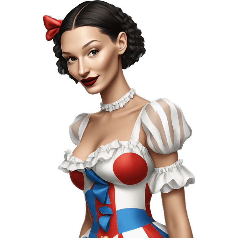 Realistic Bella Hadid wearing Clown costume, full body emoji