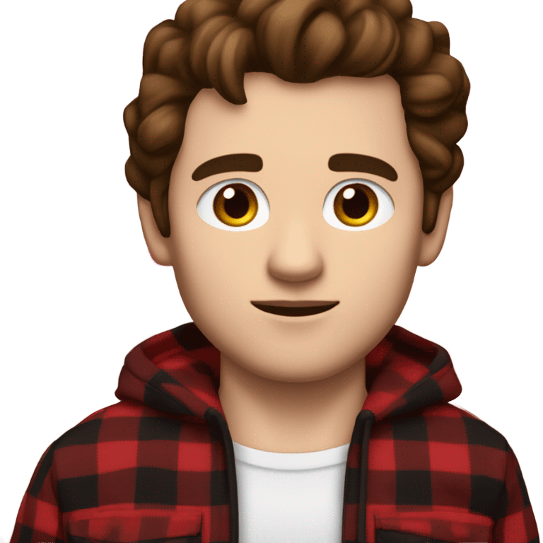 Man with brown hair and brown eyes wearing red and black buffalo plaid pjs. White skin. emoji