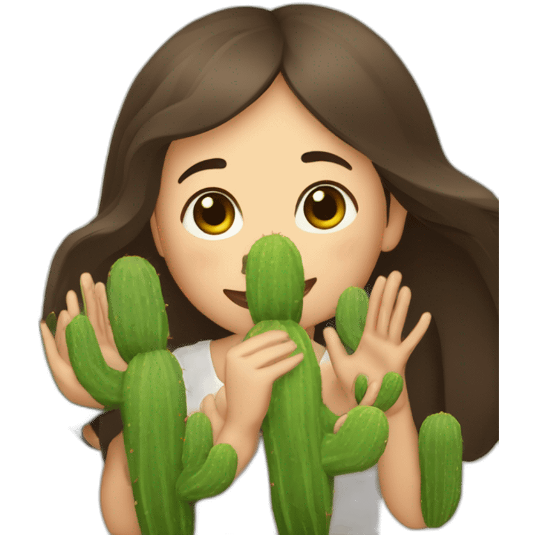 femme brune qui tient trois petits cactus dans ses mains emoji