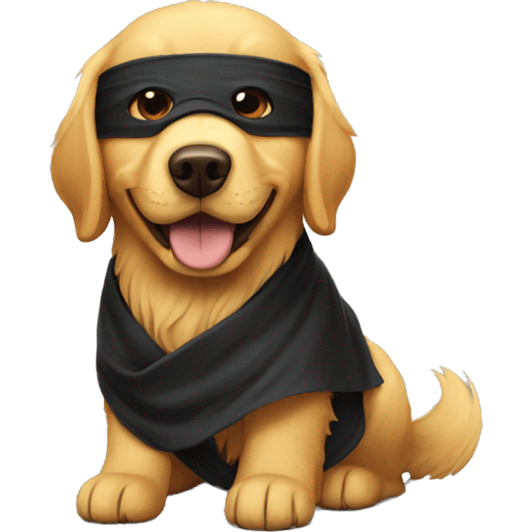 Golden retriever wearing a ninja mask emoji