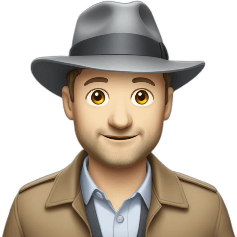 tim robinson wearing a grey fedora with a grey flap on the back emoji