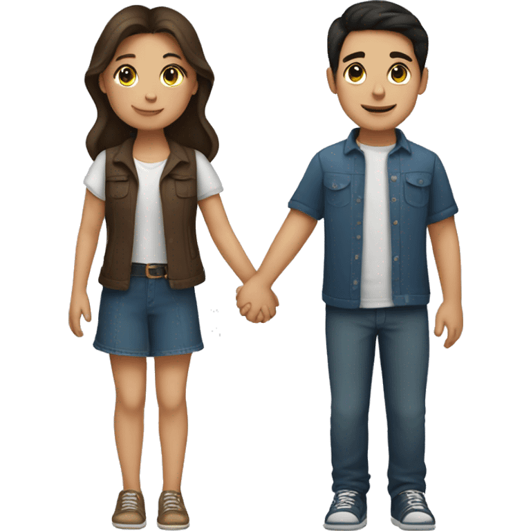 Brunette girl and boy holding hands  emoji