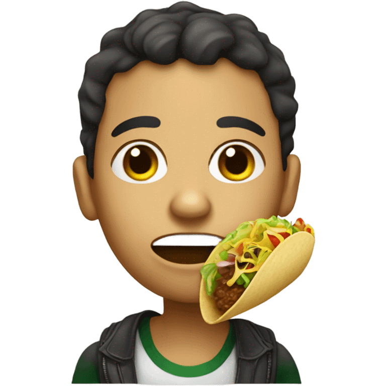 Create a Mexican boy with a big head, nose, neck eating taco  emoji