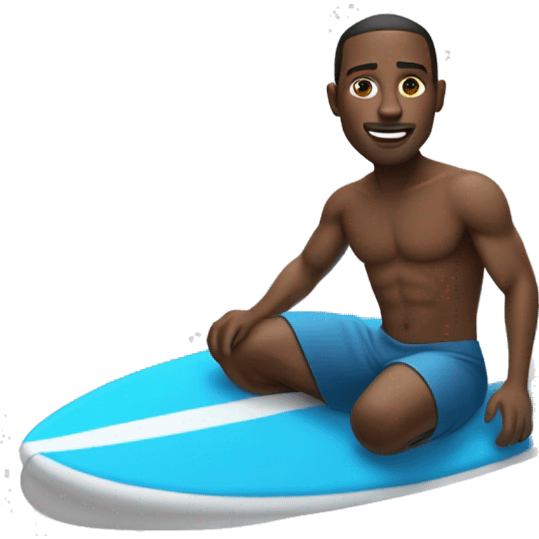 A black man in a blue outfit on a surfboard emoji