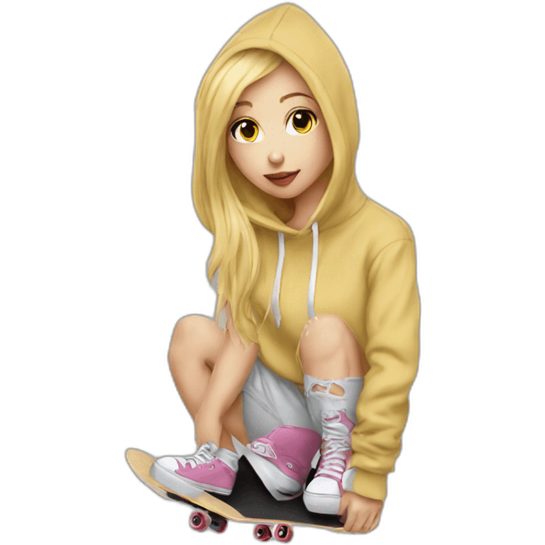 Blonde girl hoodie skateboard kiss emoji