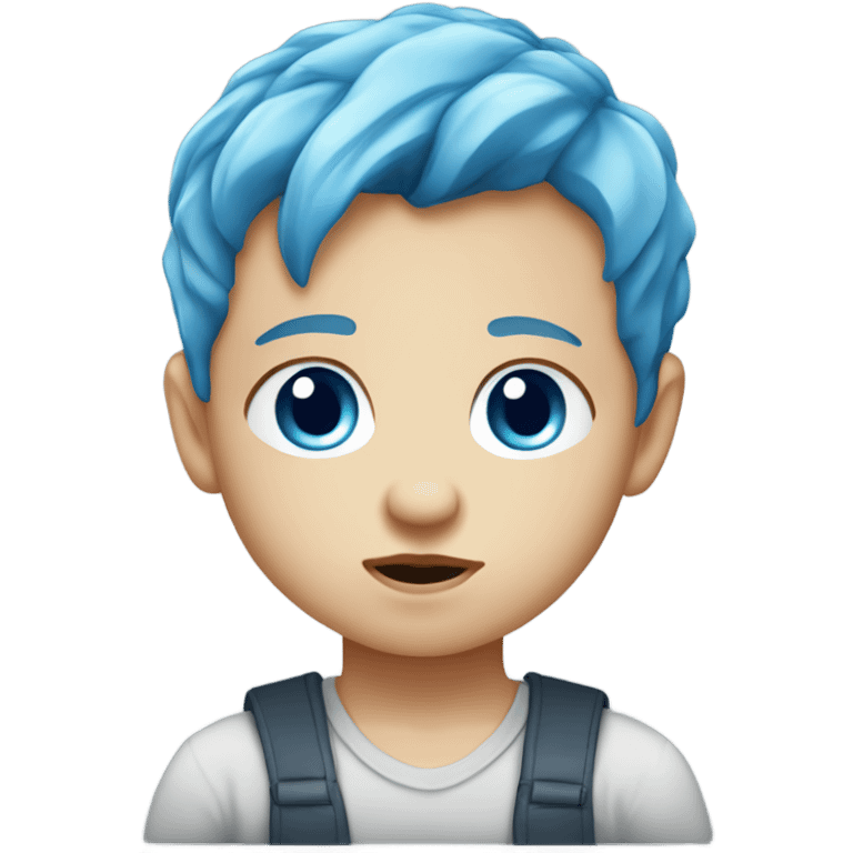 No mouth Serious baby Caucasian boy with blue eyes and blue hair emoji