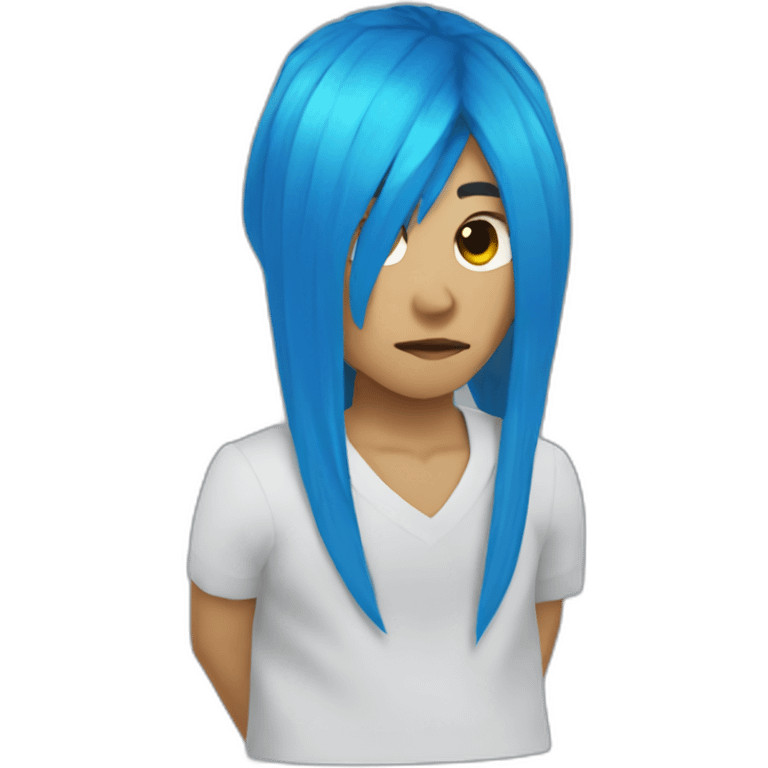 Blue hair blue horned hair covering face Roblox emoji