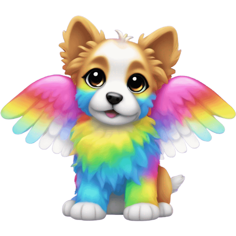 Lisa frank rainbow fluffy puppy with angel wings emoji