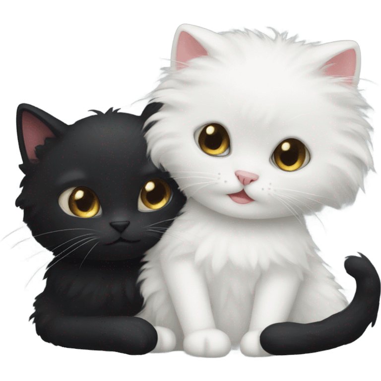 Fluffy Black cat and white cat cuddling  emoji