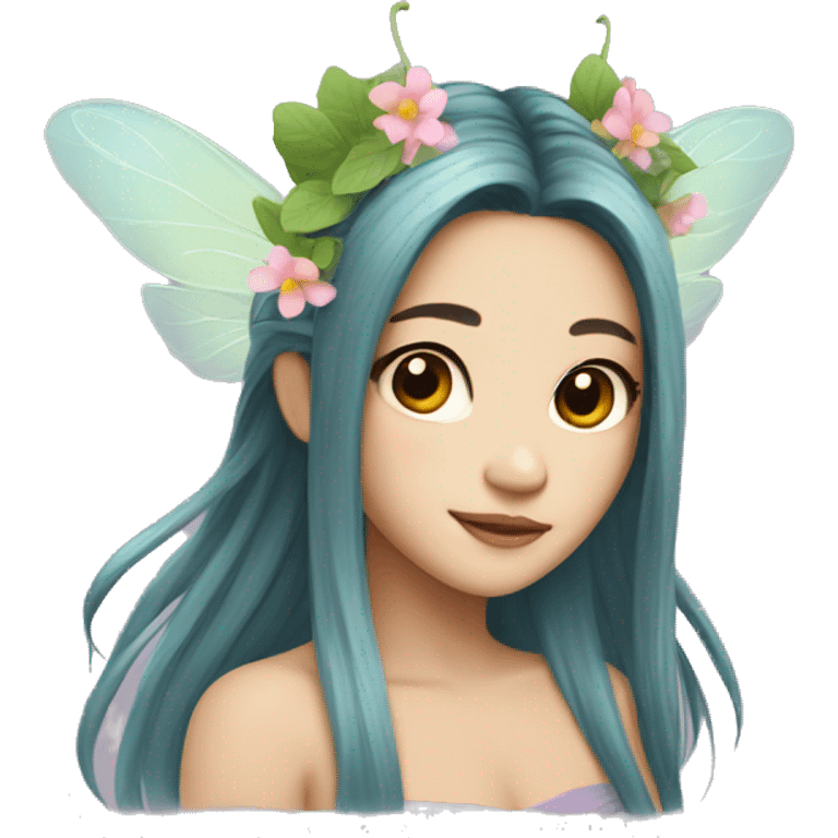 fairy asian long hair with flower wings emoji