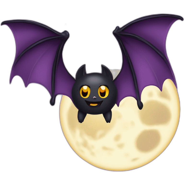 purple black vampire bat wings flying in front of large dripping crescent moon emoji