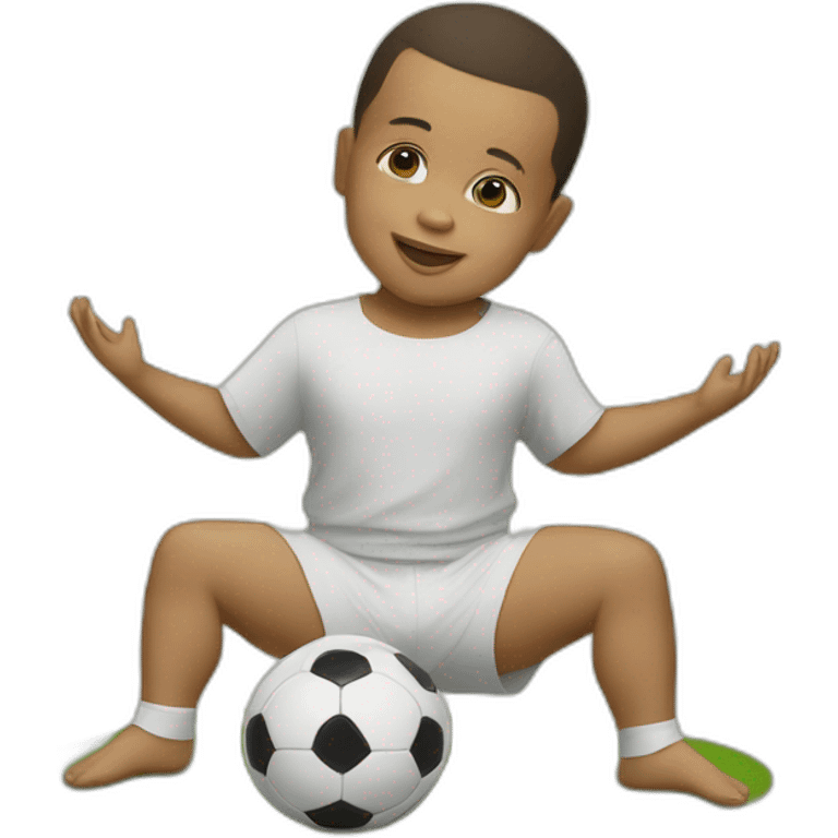 Baby yoga playing soccer with ronaldo emoji