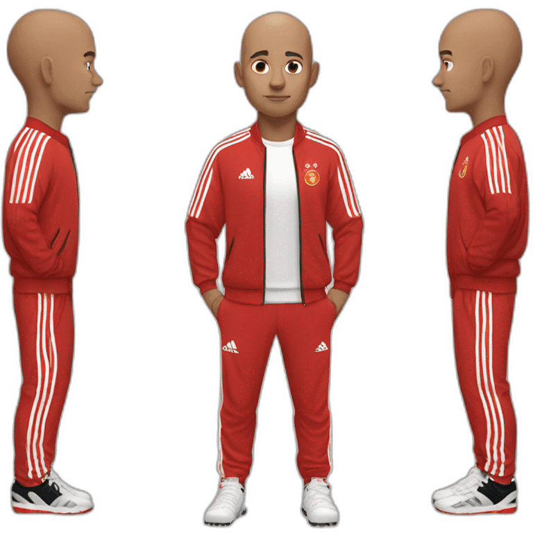 Bald man in red Adidas soccer tracksuit long pants emoji