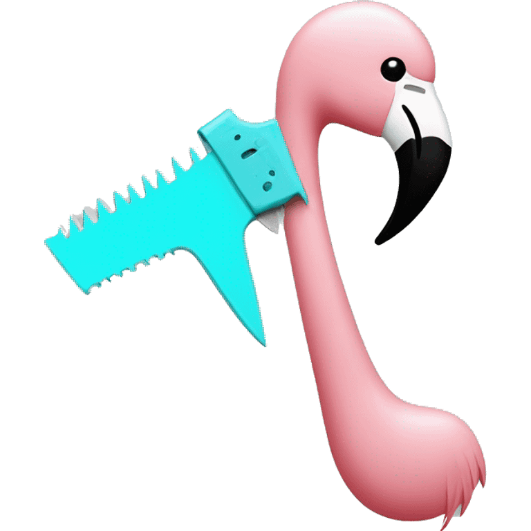 A saw with a flamingo head in baby blue emoji